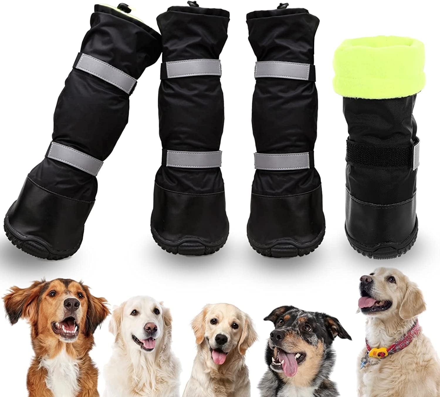 SUNFURA Dog Rain Boots with Warm Fleece, Waterproof and Skid-Proof Medium Large Dog Shoes with Reflective Straps and Rugged Sole, Pet Snow Booties Winter Paw Protector for Outdoor Running Hiking Animals & Pet Supplies > Pet Supplies > Dog Supplies > Dog Apparel SUNFURA Black Medium 