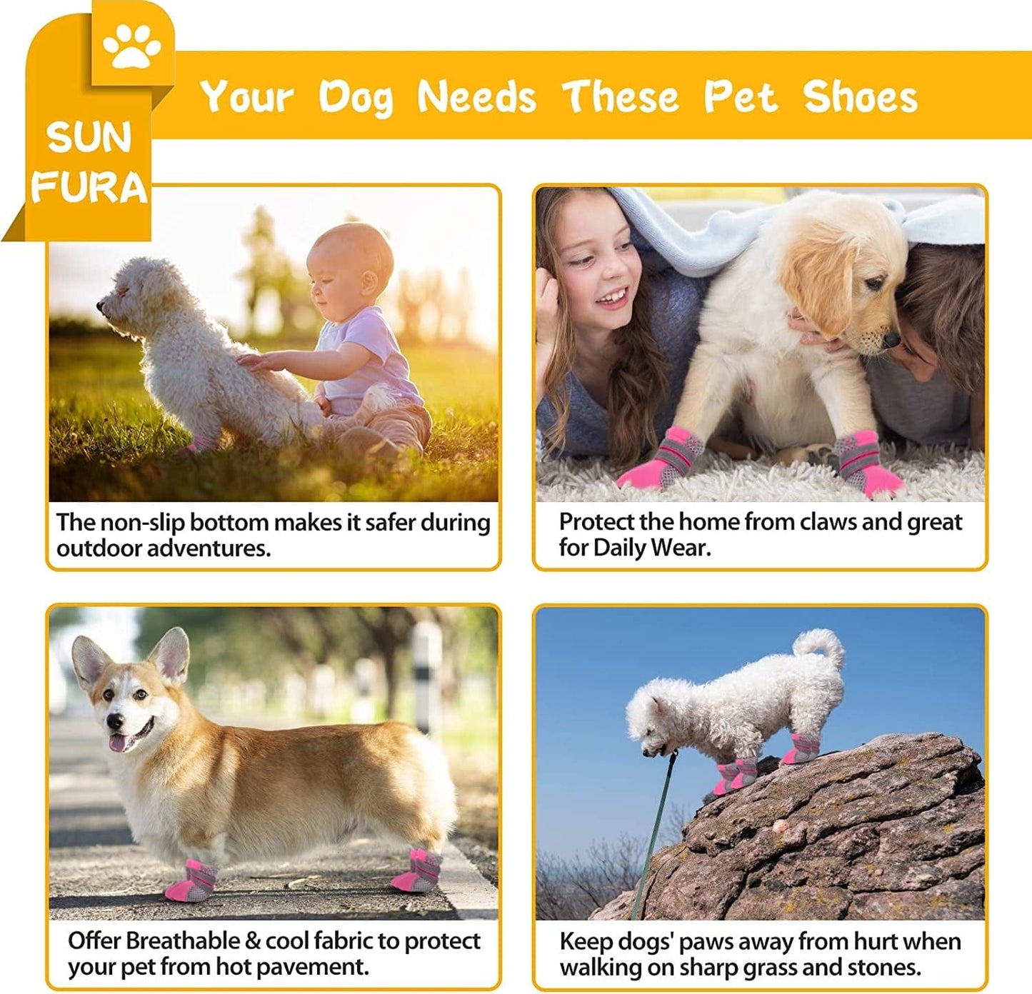 SUNFURA Lightweight Dog Boots, Breathable Mesh Dog Shoes with Adjustable Reflective Magic Sticker Strips and Rugged Anti-Slip Sole, Outdoor Booties Pet Paw Protector for Small Medium Dogs (Pink, XL) Animals & Pet Supplies > Pet Supplies > Dog Supplies > Dog Apparel SUNFURA   