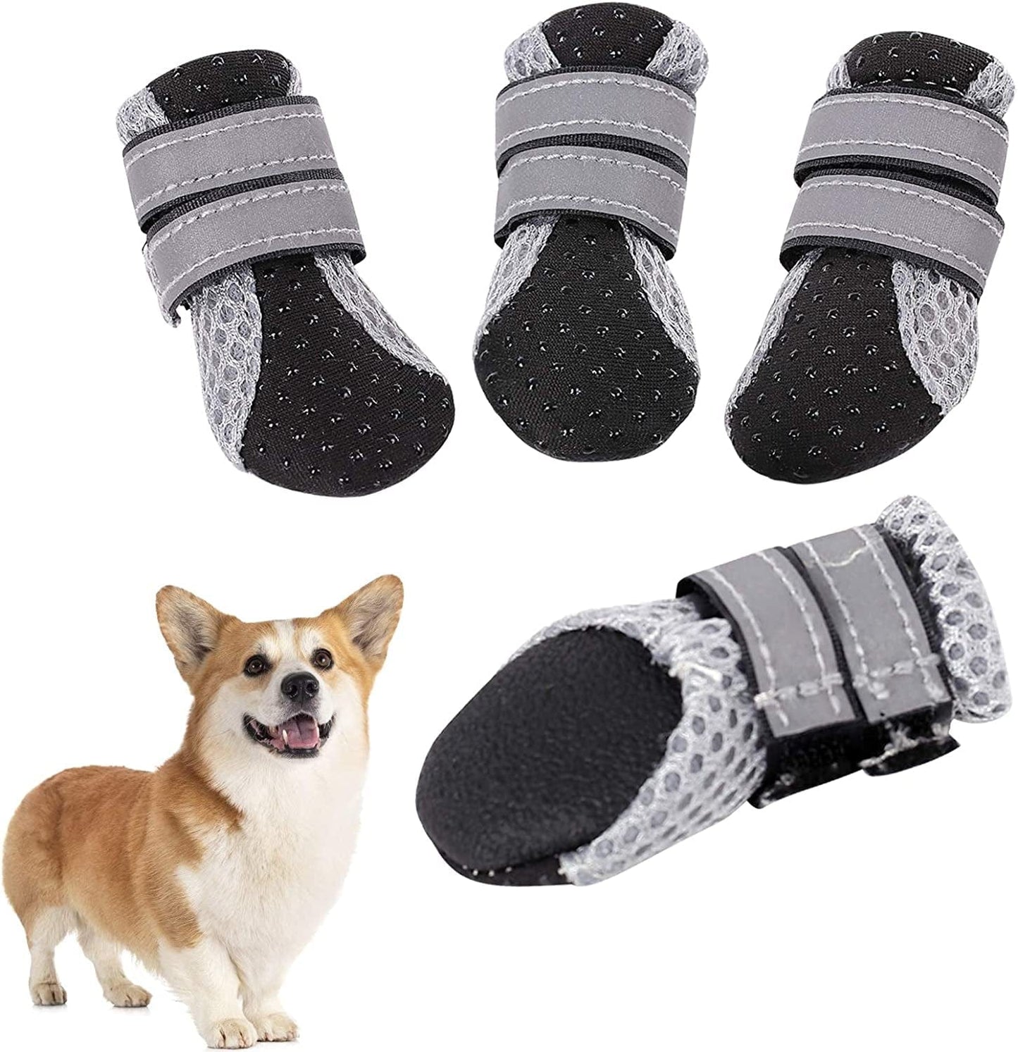 SUNFURA Lightweight Dog Boots, Breathable Mesh Dog Shoes with Adjustable Reflective Magic Sticker Strips and Rugged Anti-Slip Sole, Outdoor Booties Pet Paw Protector for Small Medium Dogs (Pink, XL) Animals & Pet Supplies > Pet Supplies > Dog Supplies > Dog Apparel SUNFURA Black X-Large 