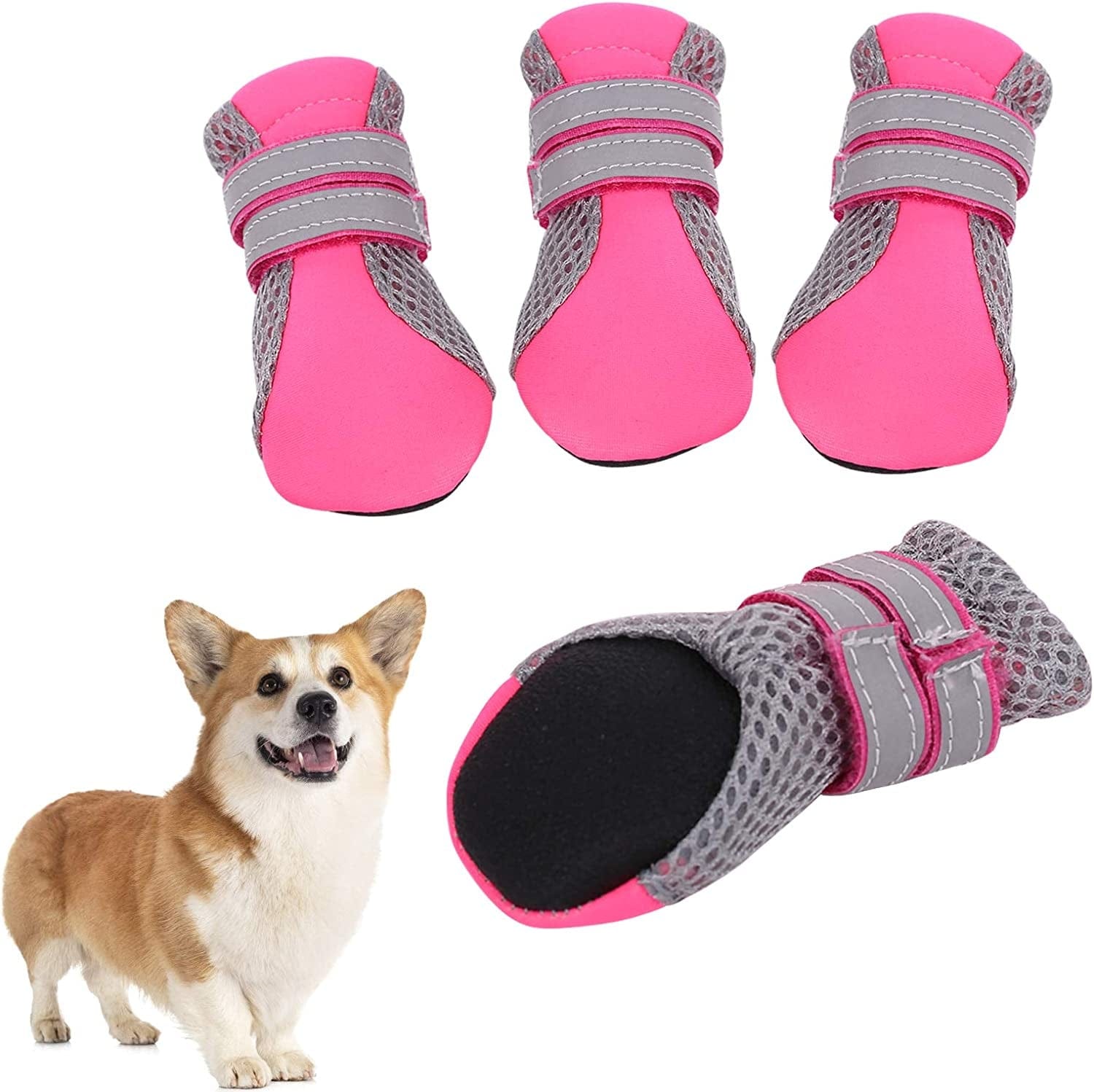 SUNFURA Lightweight Dog Boots, Breathable Mesh Dog Shoes with Adjustable Reflective Magic Sticker Strips and Rugged Anti-Slip Sole, Outdoor Booties Pet Paw Protector for Small Medium Dogs (Pink, XL) Animals & Pet Supplies > Pet Supplies > Dog Supplies > Dog Apparel SUNFURA Pink X-Large 