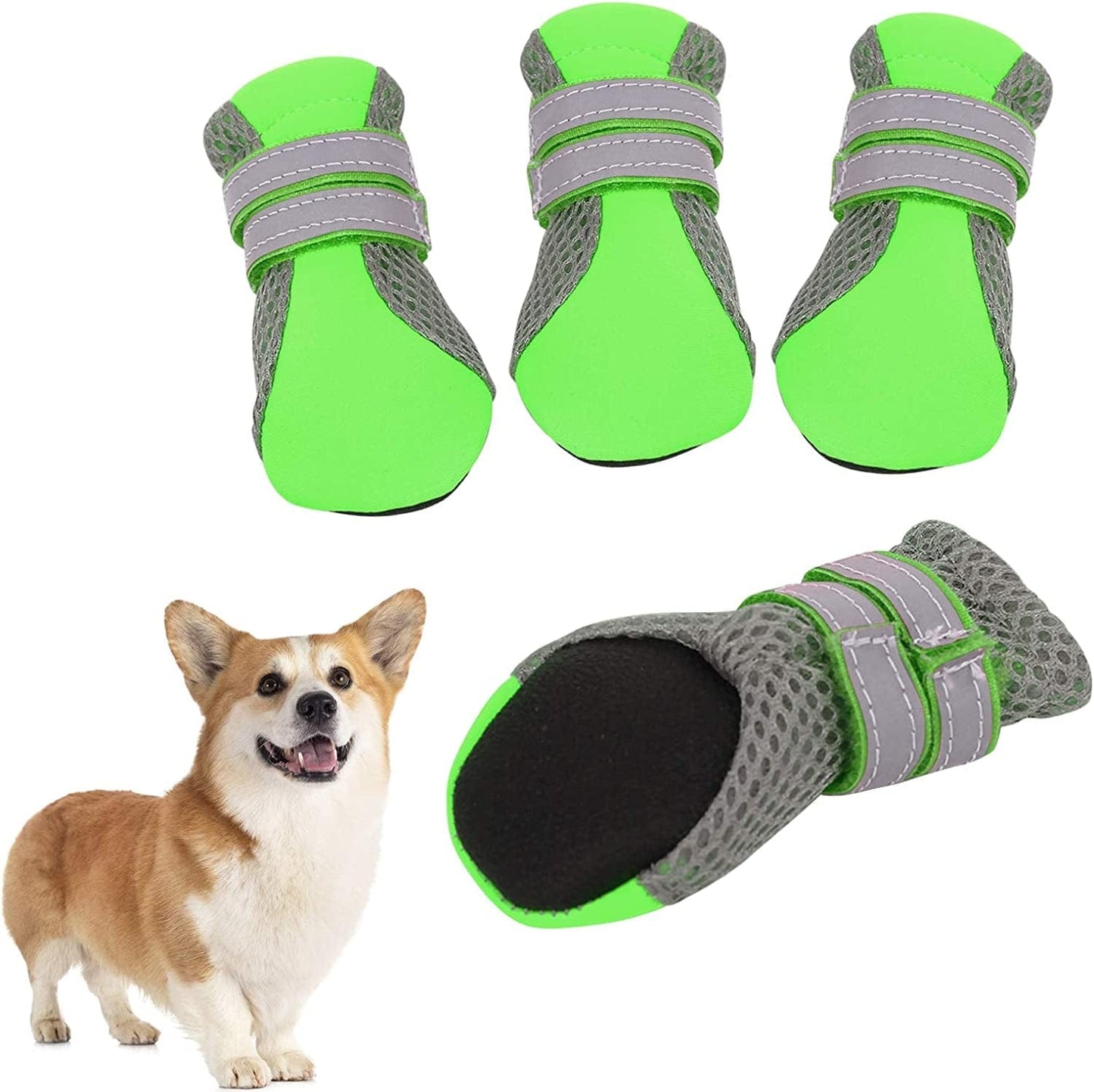 SUNFURA Lightweight Dog Boots, Breathable Mesh Dog Shoes with Adjustable Reflective Magic Sticker Strips and Rugged Anti-Slip Sole, Outdoor Booties Pet Paw Protector for Small Medium Dogs (Pink, XL) Animals & Pet Supplies > Pet Supplies > Dog Supplies > Dog Apparel SUNFURA Green X-Large 