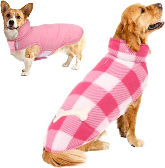 SUNFURA Plaid Dog Coat, British Style Dog Winter Jacket Outdoor Dog Vest with Windproof Collar and Leash Hole, Buffalo Plaid Dog Cold Weather Coats Warm Clothes Pet Apparel for Small Medium Large Dogs Animals & Pet Supplies > Pet Supplies > Dog Supplies > Dog Apparel SUNFURA Pink Large 