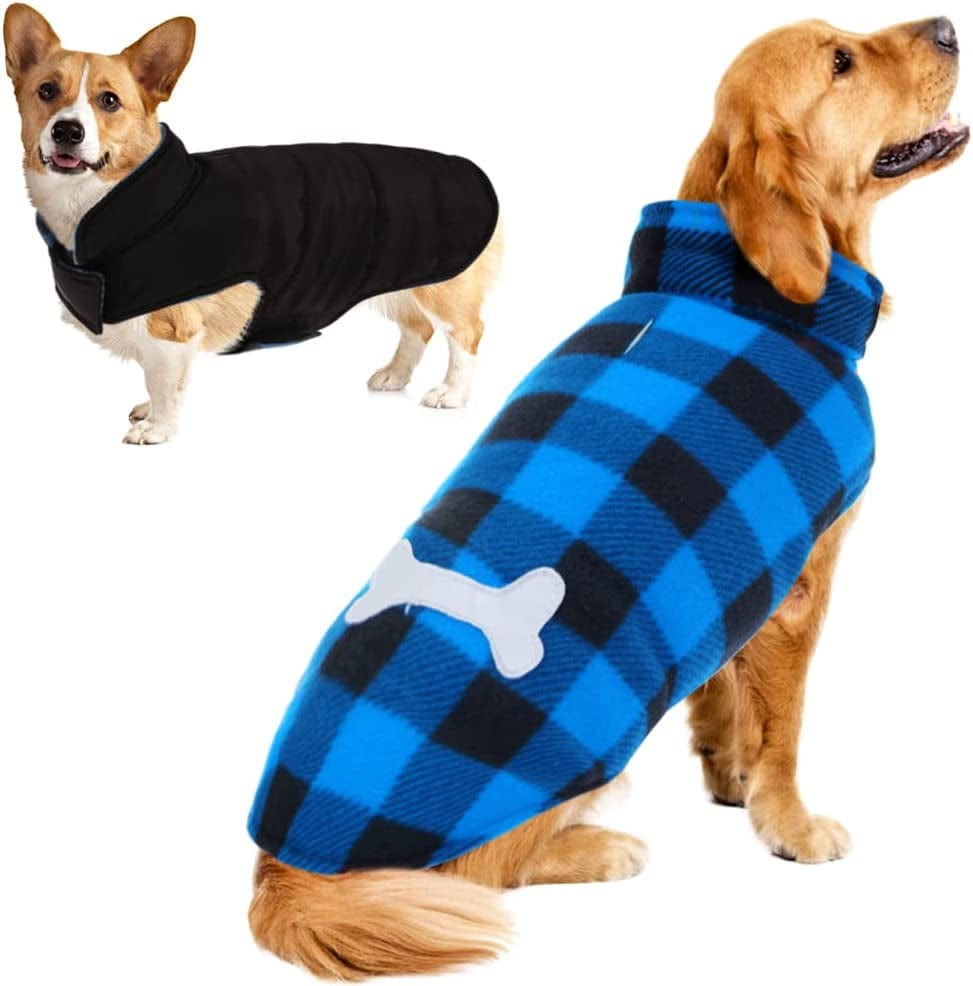 SUNFURA Plaid Dog Coat, British Style Dog Winter Jacket Outdoor Dog Vest with Windproof Collar and Leash Hole, Buffalo Plaid Dog Cold Weather Coats Warm Clothes Pet Apparel for Small Medium Large Dogs Animals & Pet Supplies > Pet Supplies > Dog Supplies > Dog Apparel SUNFURA Blue Large 