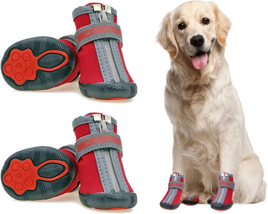 Sunteelong Dog Boots Adjustable Dog Shoes Durable Waterproof Non-Slip Pet Dog Boots with Reflective Strips Outdoor Dog Shoes for Small Medium Large Dogs 4Pcs Animals & Pet Supplies > Pet Supplies > Dog Supplies > Dog Apparel SunteeLong   