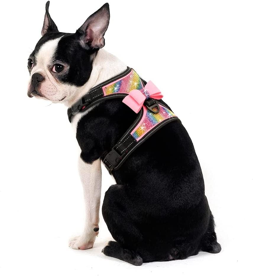 SXNBH Fashion Reflective Bling Rhinestone Dog Harness Nylon Pitbull Pug Small Medium Dogs Harnesses Vest with Bowknot Dog Accessories Animals & Pet Supplies > Pet Supplies > Dog Supplies > Dog Apparel chuju   