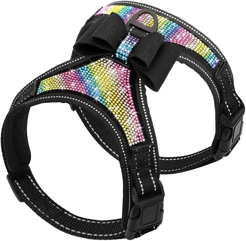 SXNBH Fashion Reflective Bling Rhinestone Dog Harness Nylon Pitbull Pug Small Medium Dogs Harnesses Vest with Bowknot Dog Accessories Animals & Pet Supplies > Pet Supplies > Dog Supplies > Dog Apparel chuju E L 