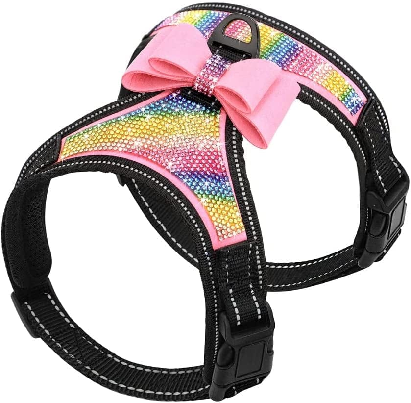 SXNBH Fashion Reflective Bling Rhinestone Dog Harness Nylon Pitbull Pug Small Medium Dogs Harnesses Vest with Bowknot Dog Accessories Animals & Pet Supplies > Pet Supplies > Dog Supplies > Dog Apparel chuju D L 