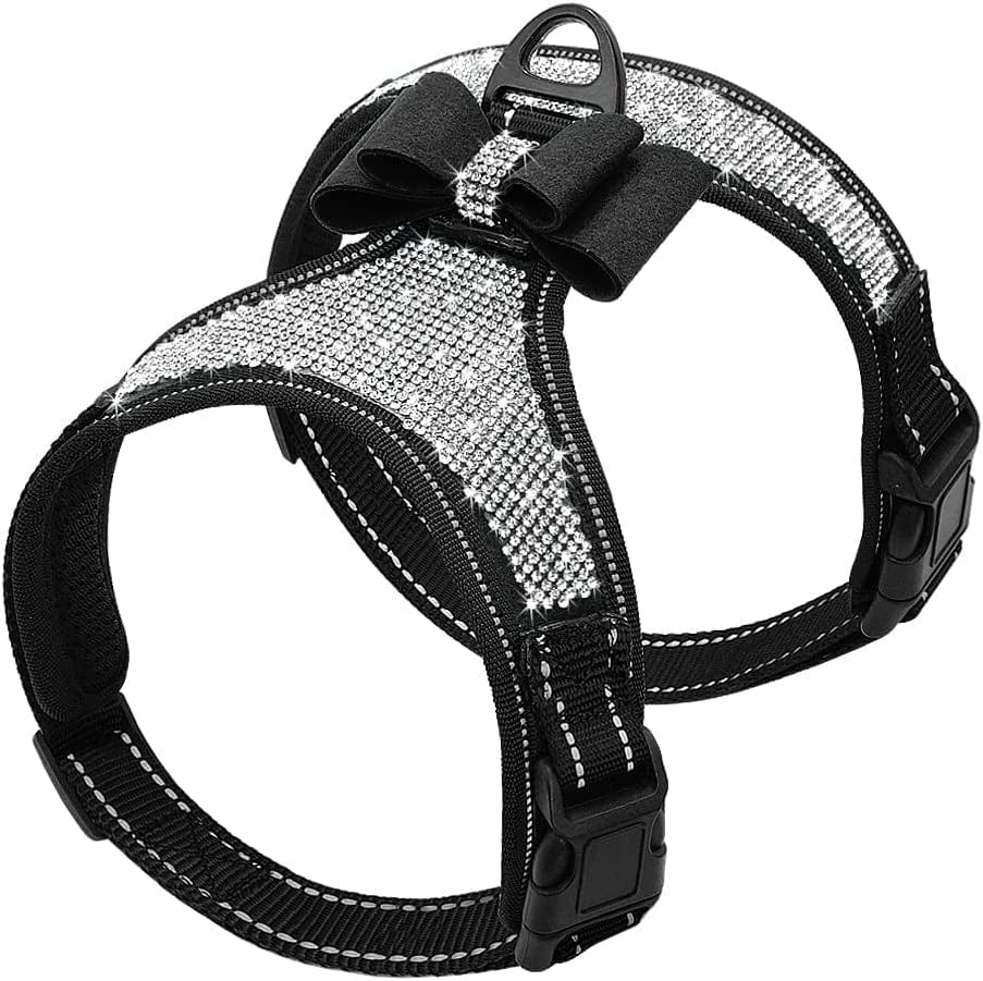 SXNBH Fashion Reflective Bling Rhinestone Dog Harness Nylon Pitbull Pug Small Medium Dogs Harnesses Vest with Bowknot Dog Accessories Animals & Pet Supplies > Pet Supplies > Dog Supplies > Dog Apparel chuju A L 