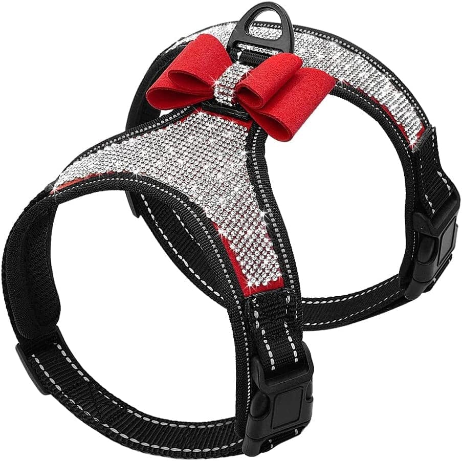 SXNBH Fashion Reflective Bling Rhinestone Dog Harness Nylon Pitbull Pug Small Medium Dogs Harnesses Vest with Bowknot Dog Accessories Animals & Pet Supplies > Pet Supplies > Dog Supplies > Dog Apparel chuju C L 