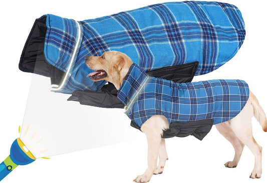 Sychien Dog Plaid Reflective Large Coat,Winter Warm Windproof Waterproof Plaid Jacket,Thunder Anxiety Calming Coats for Boy Girl Labrador Dogs,Blue XXXL Animals & Pet Supplies > Pet Supplies > Dog Supplies > Dog Apparel Sychien Plaid Blue XXX-Large 