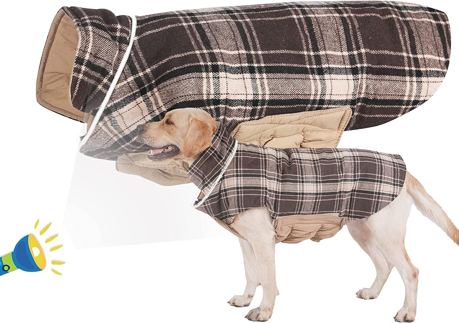 Sychien Dog Plaid Reflective Large Coat,Winter Warm Windproof Waterproof Plaid Jacket,Thunder Anxiety Calming Coats for Boy Girl Labrador Dogs,Blue XXXL Animals & Pet Supplies > Pet Supplies > Dog Supplies > Dog Apparel Sychien Plaid Coffee Small 