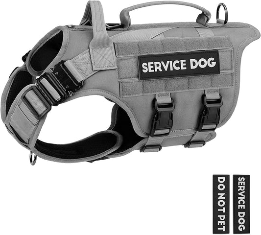 Tactical Dog Harness - PETNANNY Dog Harness Service Dog Vest for Large Breed Dog, Hook and Loop Panel for Service Dog Patchs, Work Dog MOLLE Vest with Handle for Walking Hiking Training(Grey,L) Animals & Pet Supplies > Pet Supplies > Dog Supplies > Dog Apparel PETNANNY Grey L 
