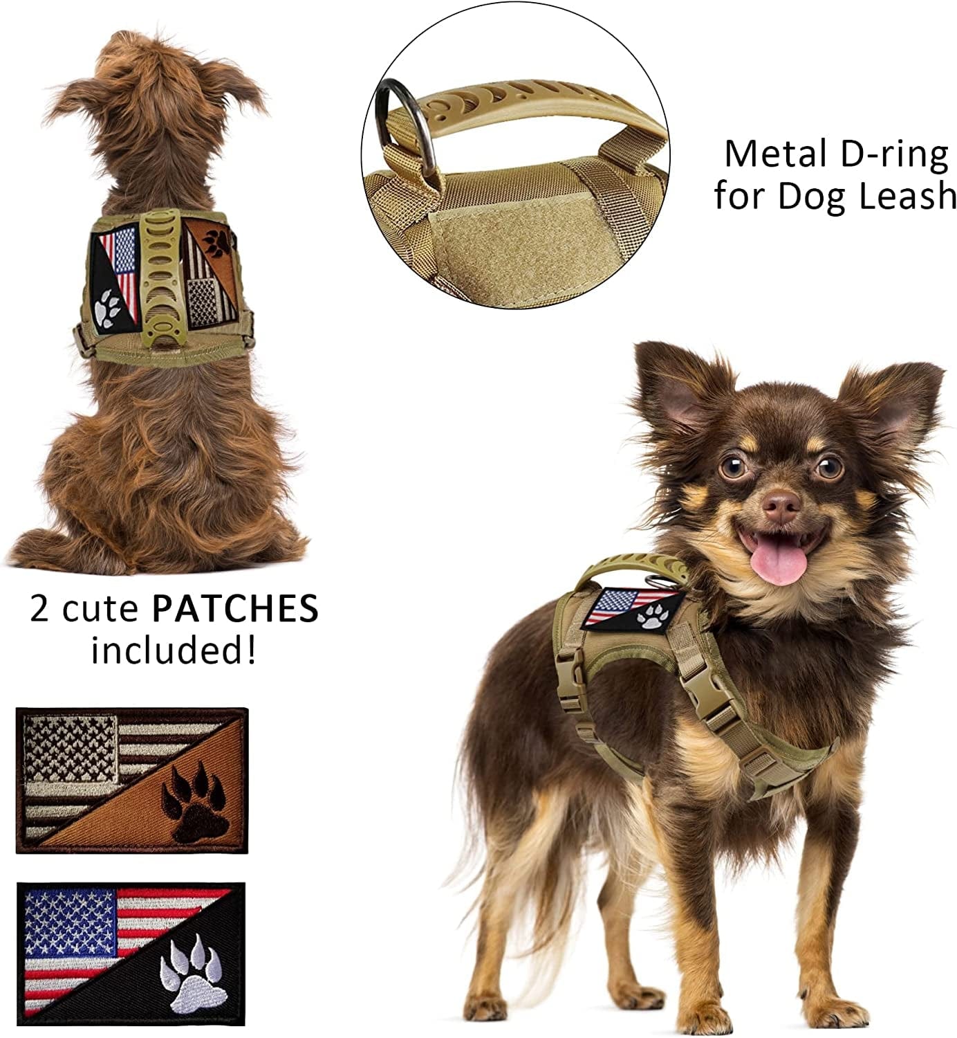 Tactical Dog Harness Tactical Puppy Vest with Rubber Handle K9 Military Adjustable Pet Vest Harness for Outdoor Training XS Dog Harness (Brown Harness) Animals & Pet Supplies > Pet Supplies > Dog Supplies > Dog Apparel FXGOING   