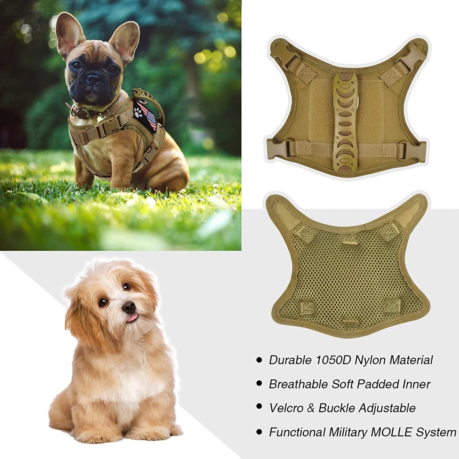 Tactical Dog Harness Tactical Puppy Vest with Rubber Handle K9 Military Adjustable Pet Vest Harness for Outdoor Training XS Dog Harness (Brown Harness) Animals & Pet Supplies > Pet Supplies > Dog Supplies > Dog Apparel FXGOING   