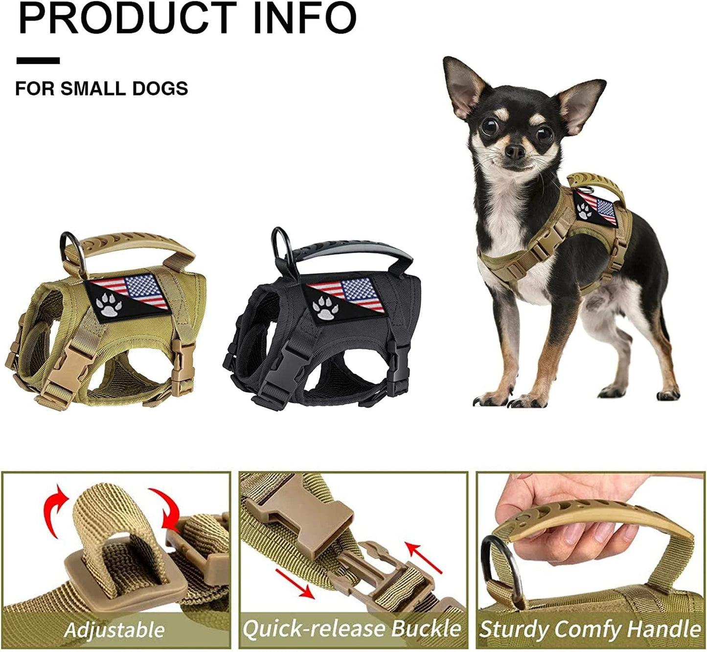 Tactical Dog Harness Tactical Puppy Vest with Rubber Handle K9 Military Adjustable Pet Vest Harness for Outdoor Training XS Dog Harness (Brown Harness) Animals & Pet Supplies > Pet Supplies > Dog Supplies > Dog Apparel FXGOING   