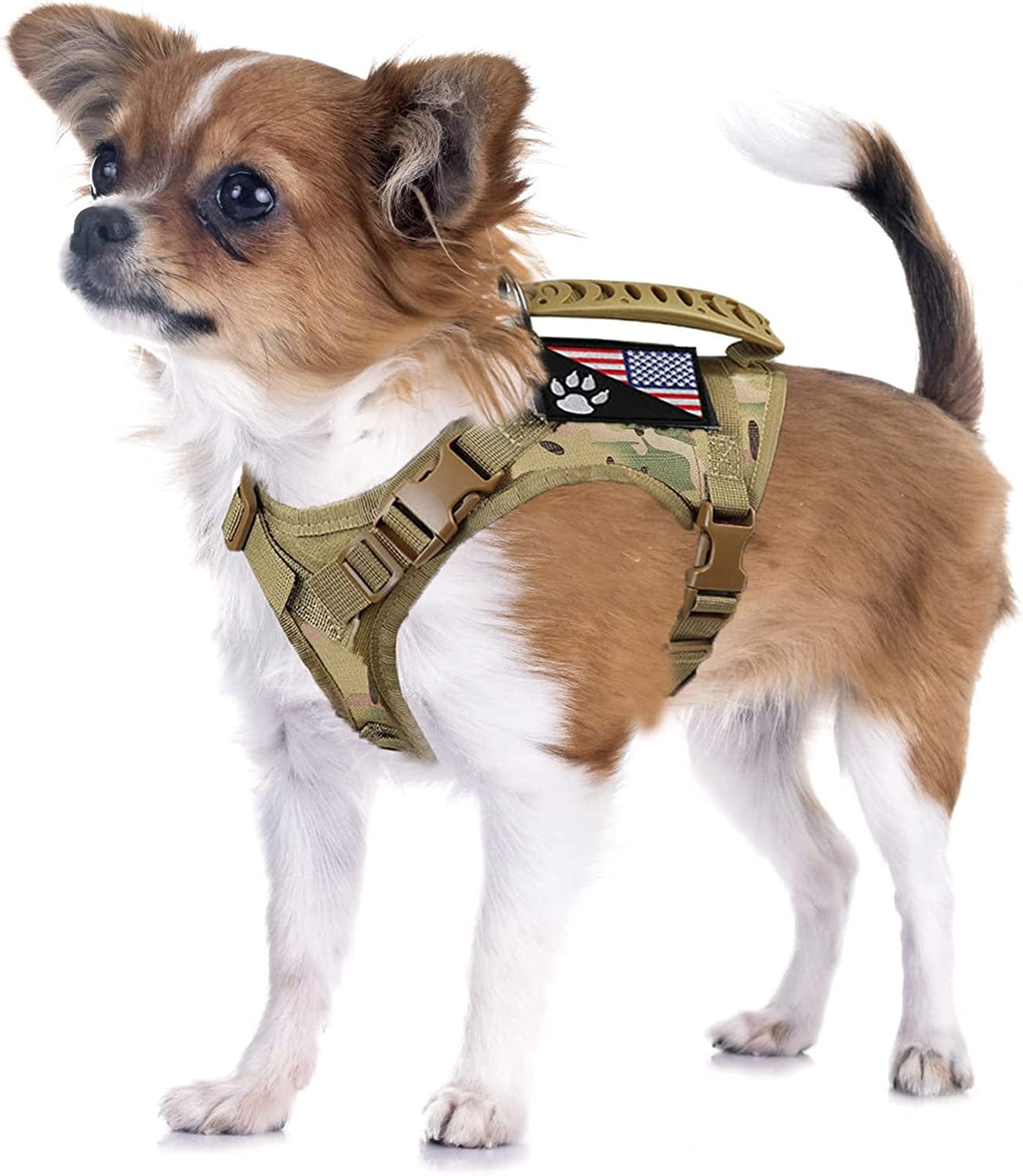 Tactical Dog Harness Tactical Puppy Vest with Rubber Handle K9 Military Adjustable Pet Vest Harness for Outdoor Training XS Dog Harness (Brown Harness) Animals & Pet Supplies > Pet Supplies > Dog Supplies > Dog Apparel FXGOING Camouflage harness  