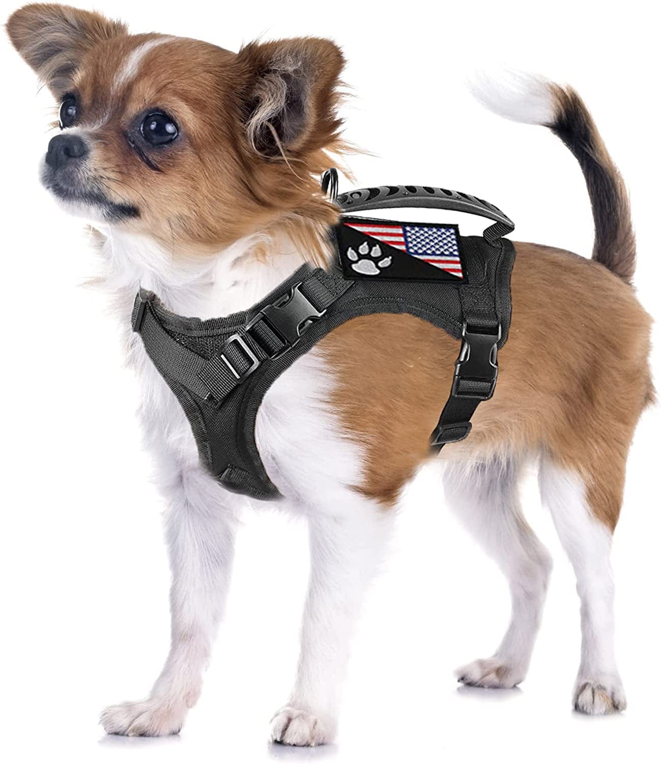 Tactical Dog Harness Tactical Puppy Vest with Rubber Handle K9 Military Adjustable Pet Vest Harness for Outdoor Training XS Dog Harness (Brown Harness) Animals & Pet Supplies > Pet Supplies > Dog Supplies > Dog Apparel FXGOING Black harness  