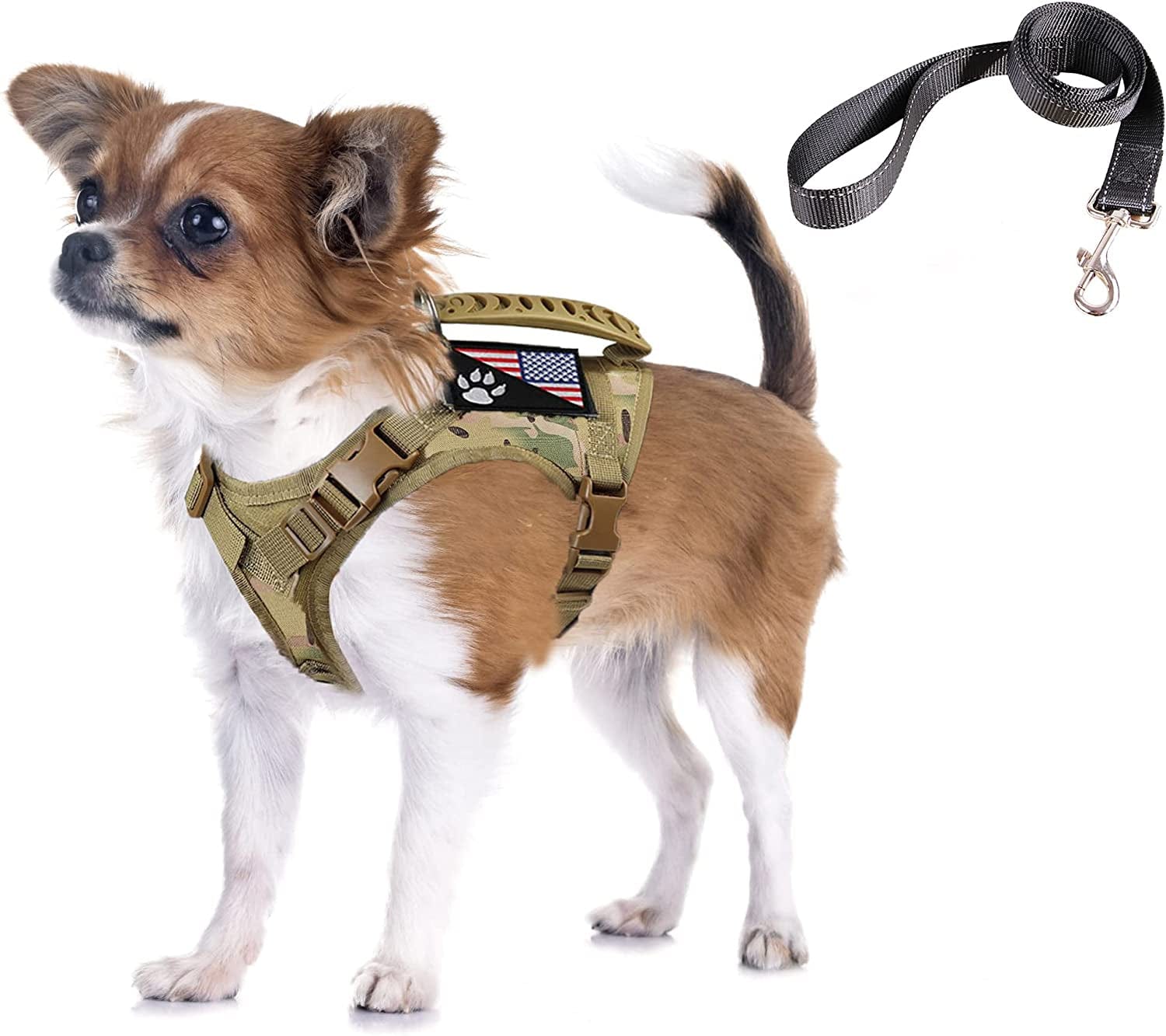 Tactical Dog Harness Tactical Puppy Vest with Rubber Handle K9 Military Adjustable Pet Vest Harness for Outdoor Training XS Dog Harness (Brown Harness) Animals & Pet Supplies > Pet Supplies > Dog Supplies > Dog Apparel FXGOING Camouflage harness with leash  