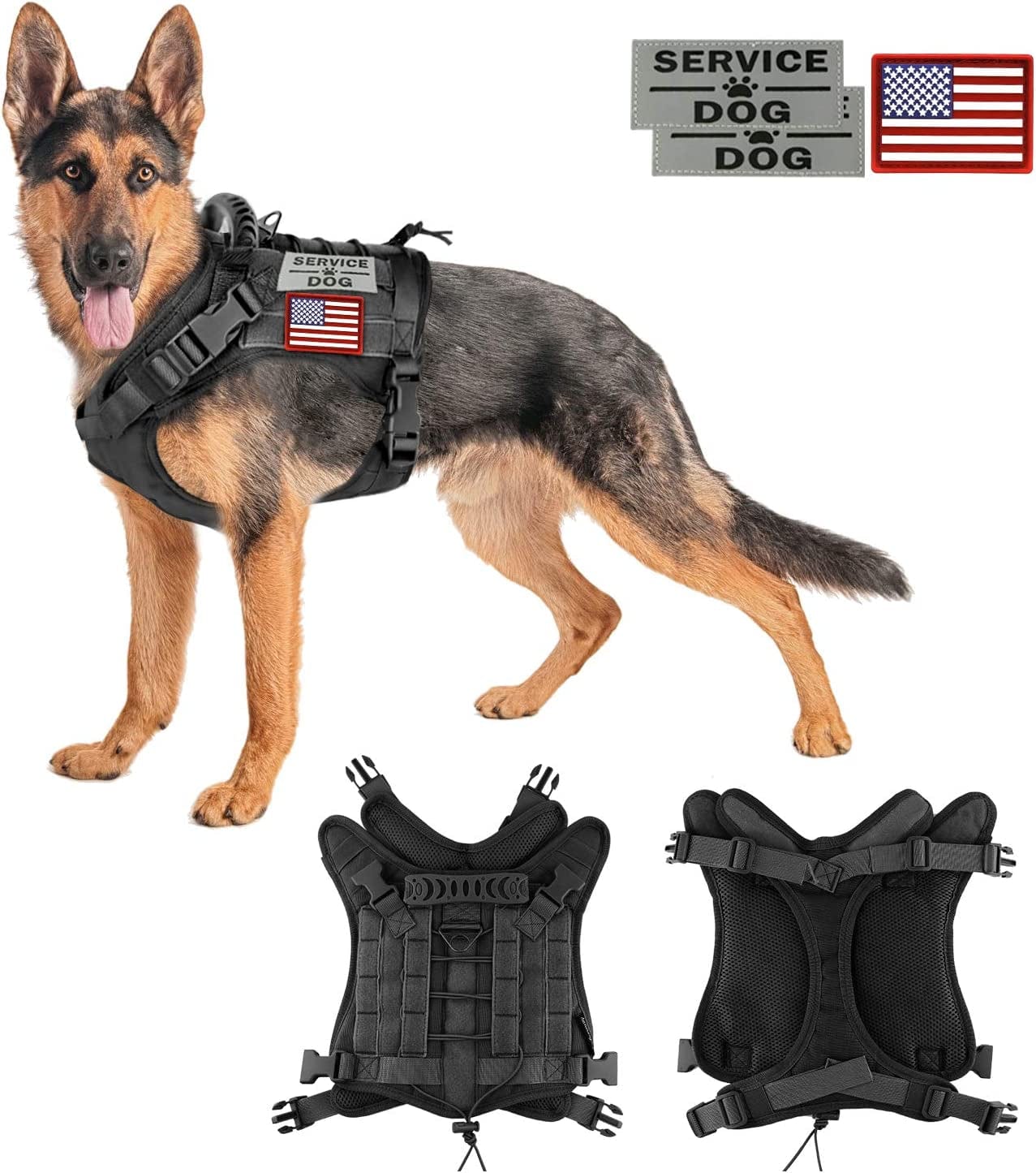 Tactical Service Dog Vest Harness Outdoor Training Handle Water-Resistant Comfortable Military Patrol K9 Dog Harness with Handle Animals & Pet Supplies > Pet Supplies > Dog Supplies > Dog Apparel Hanshengday Black X-Large (Pack of 1) 