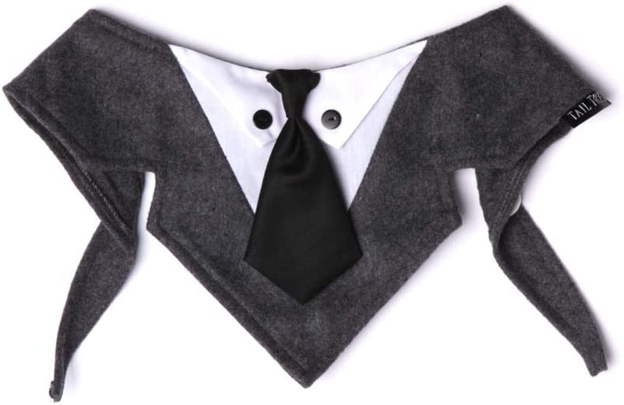 Tail Trends Mr. Grey Neck Tie Formal Dog Tuxedo Bandana (XL)