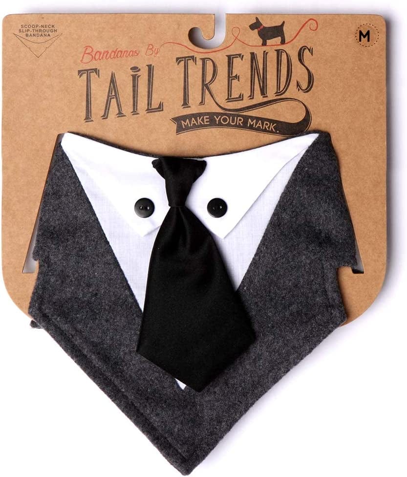 Tail Trends Mr. Grey Neck Tie Formal Dog Tuxedo Bandana (XL)