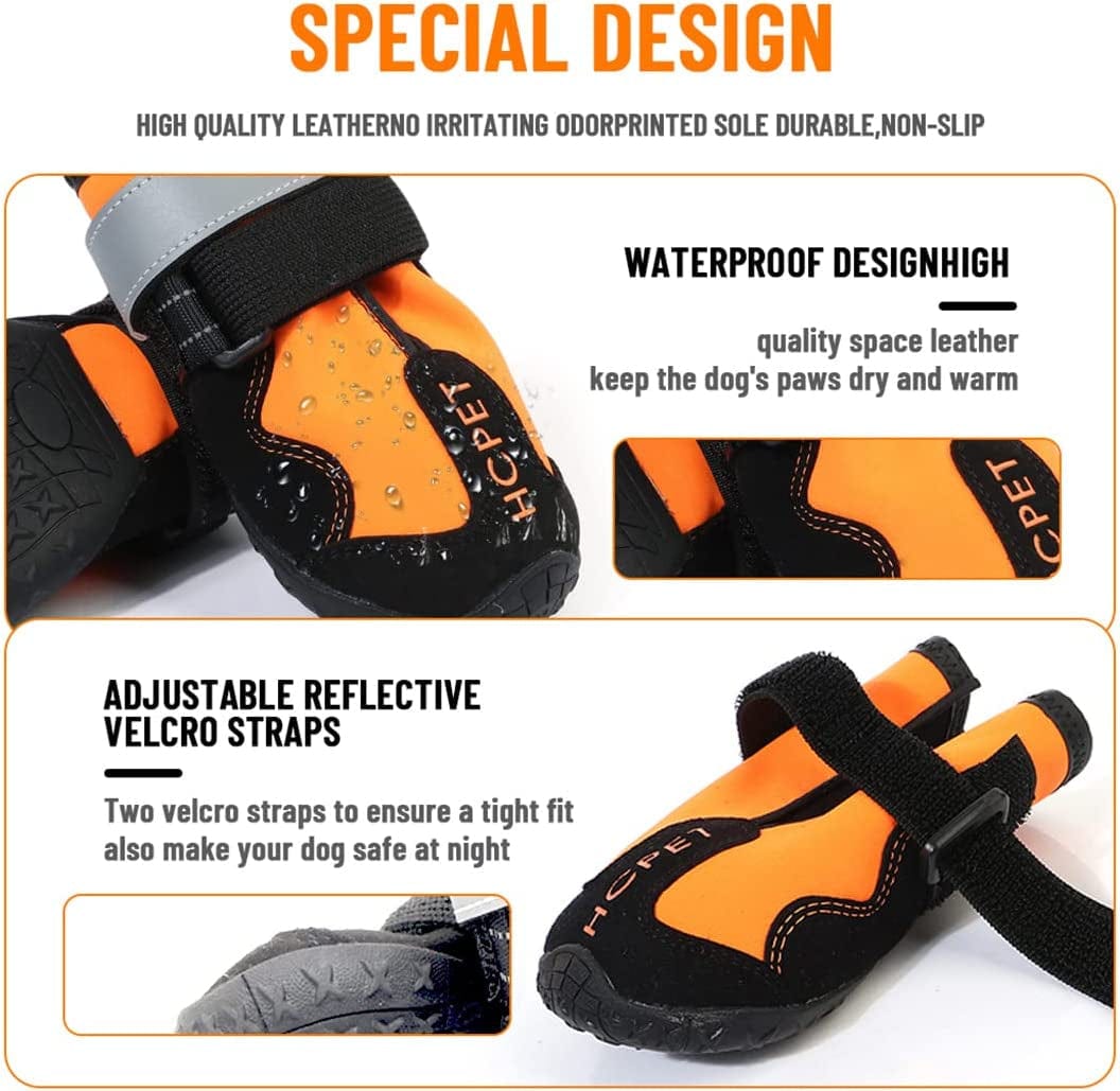 Tänzedzm 4 PCS Dog Shoes for Hot Pavement, Waterproof Dog Boots Matching Apply to Large and Medium-Sized Dogs with Reflective Strips