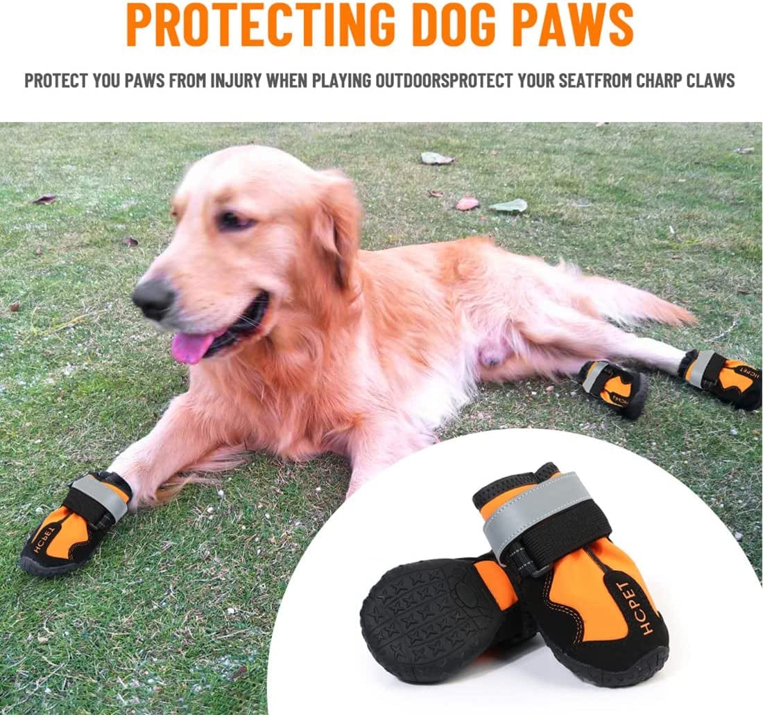 Tänzedzm 4 PCS Dog Shoes for Hot Pavement, Waterproof Dog Boots Matching Apply to Large and Medium-Sized Dogs with Reflective Strips