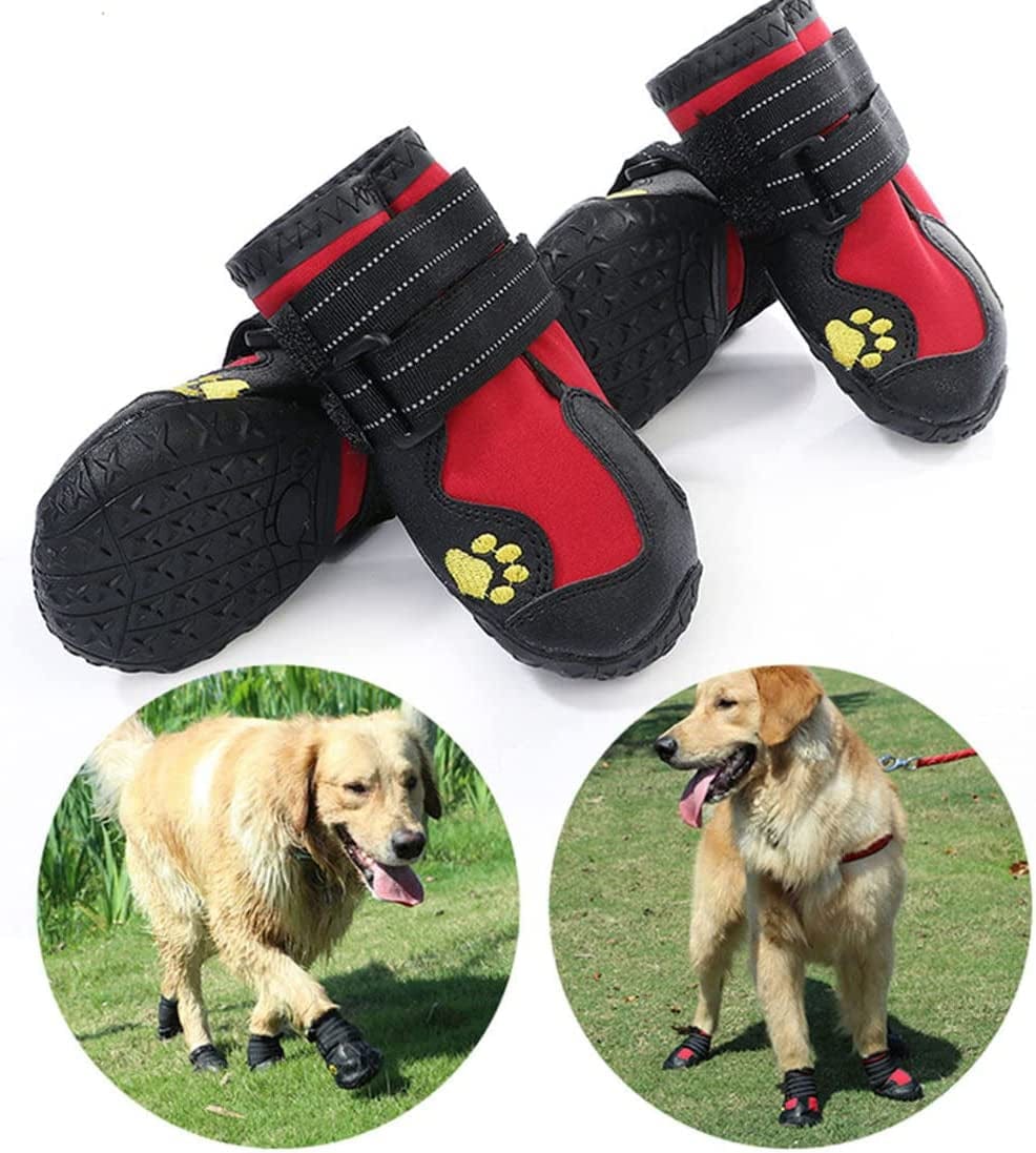 Tänzedzm Dog Boots, Waterproof Breathable Dog Shoes with Reflective Webbing, Non-Slip Dog Shoes, Suitable for Medium and Large Dogs 4Pcs (Size1:W:1.6" for 14 Lbs, RED) Animals & Pet Supplies > Pet Supplies > Dog Supplies > Dog Apparel MGZCW RED Size2:W:1.8" for 18-20 lbs 