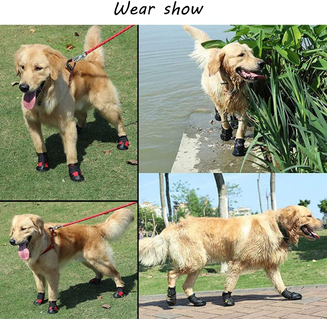 Tänzedzm Dog Boots, Waterproof Breathable Dog Shoes with Reflective Webbing, Non-Slip Dog Shoes, Suitable for Medium and Large Dogs 4Pcs (Size1:W:1.6" for 14 Lbs, RED) Animals & Pet Supplies > Pet Supplies > Dog Supplies > Dog Apparel MGZCW   