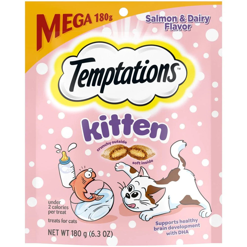 TEMPTATIONS Chicken and Dairy Flavor Crunchy and Soft Kitten Treats, 3 Oz. Animals & Pet Supplies > Pet Supplies > Cat Supplies > Cat Treats Mars Petcare Salmon, Dairy 6.3 oz 