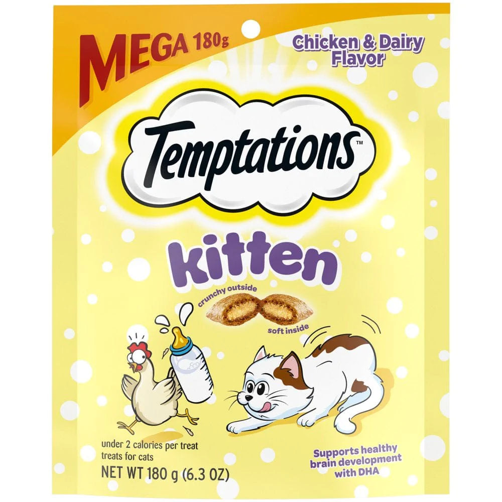 TEMPTATIONS Chicken and Dairy Flavor Crunchy and Soft Kitten Treats, 3 Oz. Animals & Pet Supplies > Pet Supplies > Cat Supplies > Cat Treats Mars Petcare Chicken, Dairy 6.3 oz 