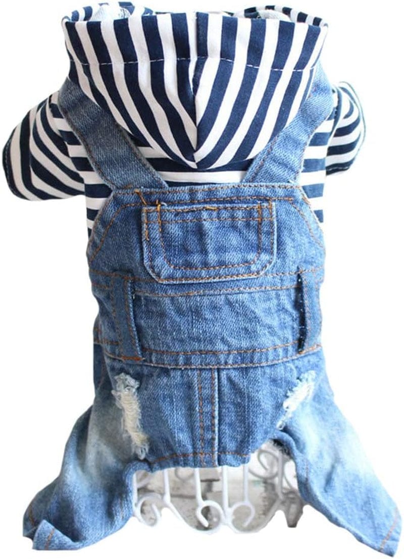 TENGZHI Dog Denim Jumpsuits Blue Striped Puppy Jean Jacket Hoodie Yorkie French Bulldog Overalls Coat Pet Clothes for Small Medium Dogs Cats Boy Girl (S) Animals & Pet Supplies > Pet Supplies > Dog Supplies > Dog Apparel Yi Wu Shi Teng Zhi Dian Zi Shang Wu You Xian Gong Si BLUE Striped S (Fits 4-5 lbs) 