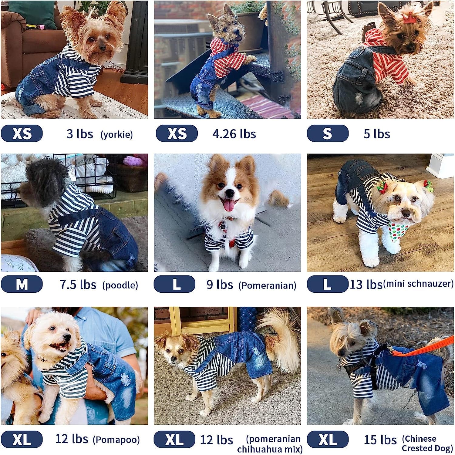 TENGZHI Dog Denim Jumpsuits Blue Striped Puppy Jean Jacket Hoodie Yorkie French Bulldog Overalls Coat Pet Clothes for Small Medium Dogs Cats Boy Girl (S) Animals & Pet Supplies > Pet Supplies > Dog Supplies > Dog Apparel Yi Wu Shi Teng Zhi Dian Zi Shang Wu You Xian Gong Si   