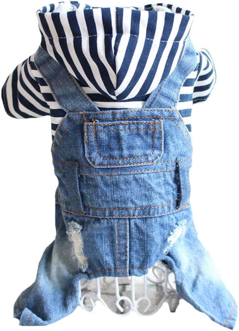 TENGZHI Dog Denim Jumpsuits Blue Striped Puppy Jean Jacket Hoodie Yorkie French Bulldog Overalls Coat Pet Clothes for Small Medium Dogs Cats Boy Girl (S) Animals & Pet Supplies > Pet Supplies > Dog Supplies > Dog Apparel Yi Wu Shi Teng Zhi Dian Zi Shang Wu You Xian Gong Si BLUE Striped XL (Fits 13-15 lbs) 