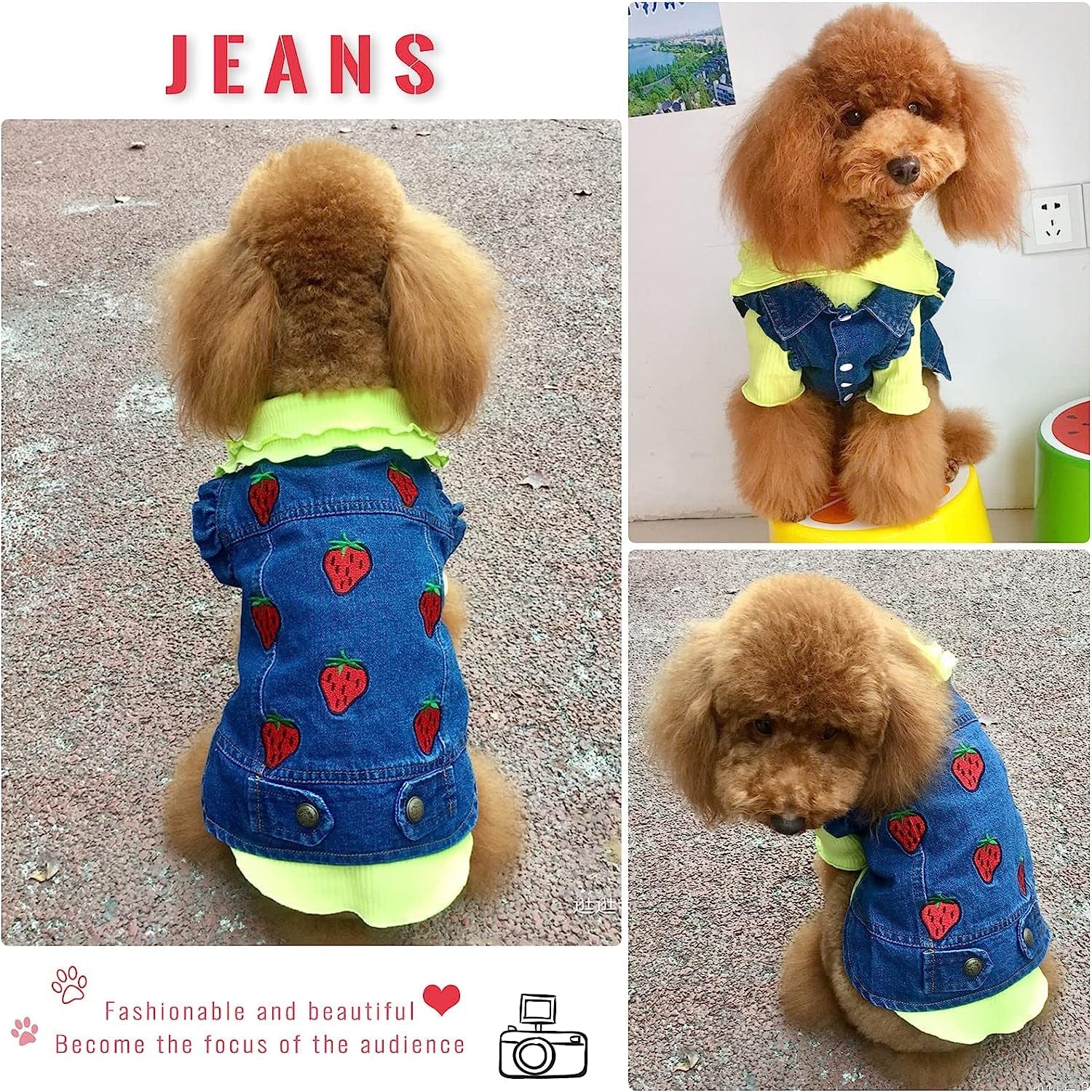 TENGZHI Dog Jeans Jacket Puppy Blue Denim Lapel Vest Coat Classic Puppy Vintage Clothes Cool Puppy Machine Washable Coat for Small Medium Dogs Girl Boy Animals & Pet Supplies > Pet Supplies > Dog Supplies > Dog Apparel Yi Wu Shi Teng Zhi Dian Zi Shang Wu You Xian Gong Si   