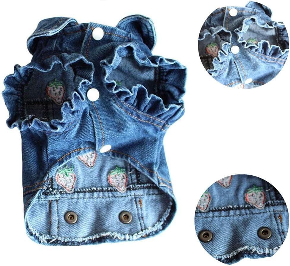 TENGZHI Dog Jeans Jacket Puppy Blue Denim Lapel Vest Coat Classic Puppy Vintage Clothes Cool Puppy Machine Washable Coat for Small Medium Dogs Girl Boy Animals & Pet Supplies > Pet Supplies > Dog Supplies > Dog Apparel Yi Wu Shi Teng Zhi Dian Zi Shang Wu You Xian Gong Si   