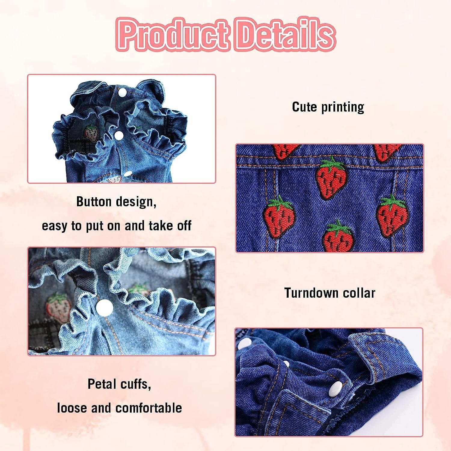 TENGZHI Dog Jeans Jacket Puppy Blue Denim Lapel Vest Coat Classic Puppy Vintage Clothes Cool Puppy Machine Washable Coat for Small Medium Dogs Girl Boy Animals & Pet Supplies > Pet Supplies > Dog Supplies > Dog Apparel Yi Wu Shi Teng Zhi Dian Zi Shang Wu You Xian Gong Si   