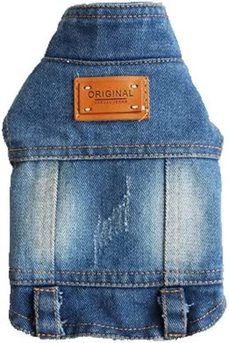 TENGZHI Dog Jeans Jacket Puppy Blue Denim Lapel Vest Coat Classic Puppy Vintage Clothes Cool Puppy Machine Washable Coat for Small Medium Dogs Girl Boy Animals & Pet Supplies > Pet Supplies > Dog Supplies > Dog Apparel Yi Wu Shi Teng Zhi Dian Zi Shang Wu You Xian Gong Si Blue Stand Collar S (Fits 4-5lbs) 