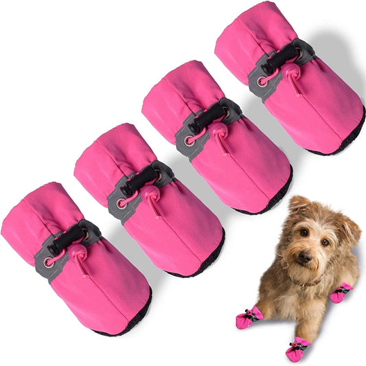 TEOZZO Dog Boots & Paw Protector, Anti-Slip Sole Winter Snow Dog Booties with Reflective Straps Dog Shoes for Small Medium Dogs 4PCS Pink 3 Animals & Pet Supplies > Pet Supplies > Dog Supplies > Dog Apparel TEOZZO A-Pink Size 5: 1.77"(Width) 