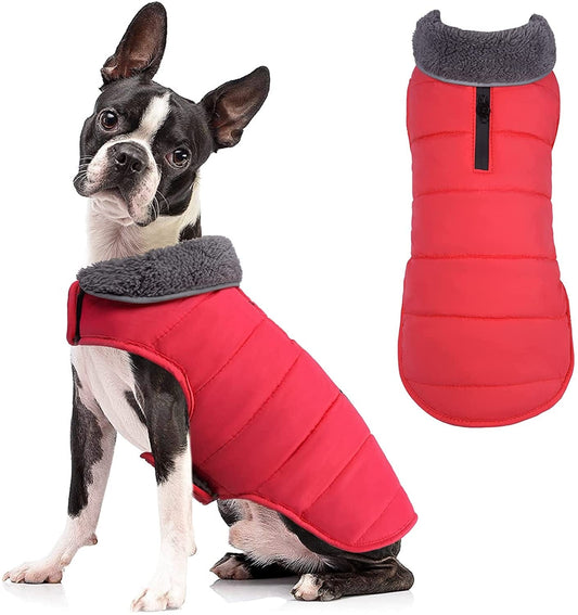 TEOZZO Dog Winter Coats - Waterproof Dog Snow Jackets Windproof Fleece Lined Dog Apparel Vest with Leash Hole Dog Cold Weather Coats for Large Dogs Red Animals & Pet Supplies > Pet Supplies > Dog Supplies > Dog Apparel TEOZZO Red Large(Chest Girth: 20.1-26.8'') 