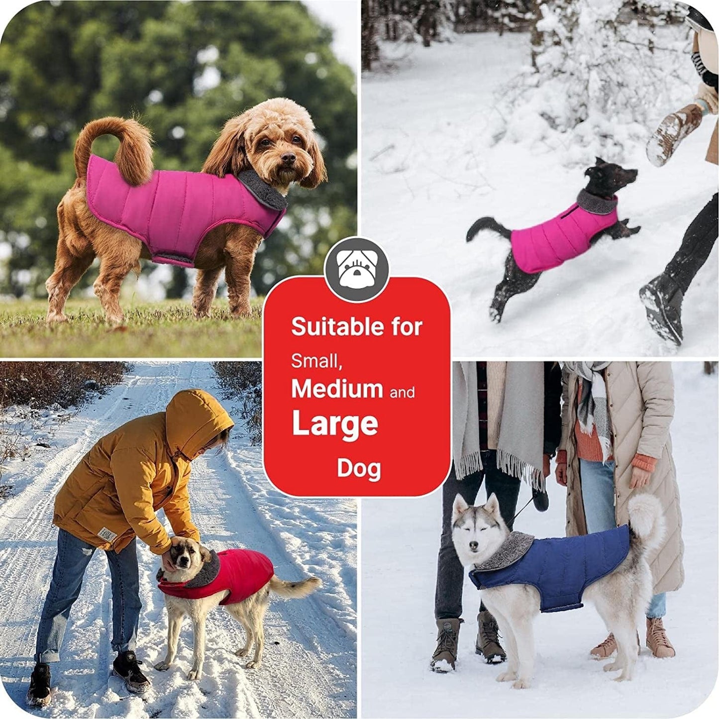 TEOZZO Dog Winter Coats - Waterproof Dog Snow Jackets Windproof Fleece Lined Dog Apparel Vest with Leash Hole Dog Cold Weather Coats for Large Dogs Red Animals & Pet Supplies > Pet Supplies > Dog Supplies > Dog Apparel TEOZZO   