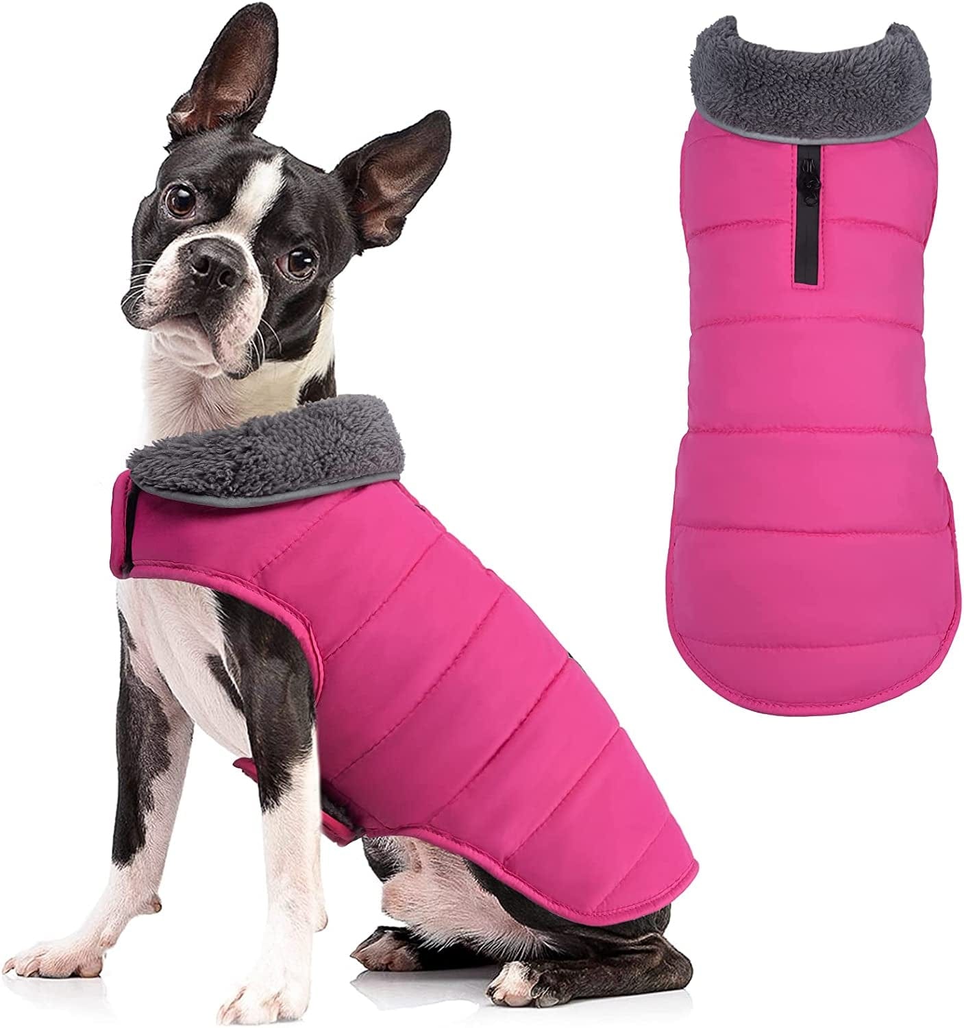 TEOZZO Dog Winter Coats - Waterproof Dog Snow Jackets Windproof Fleece Lined Dog Apparel Vest with Leash Hole Dog Cold Weather Coats for Large Dogs Red Animals & Pet Supplies > Pet Supplies > Dog Supplies > Dog Apparel TEOZZO Pink XXX-Large(Chest Girth: 33.9-42.9'') 