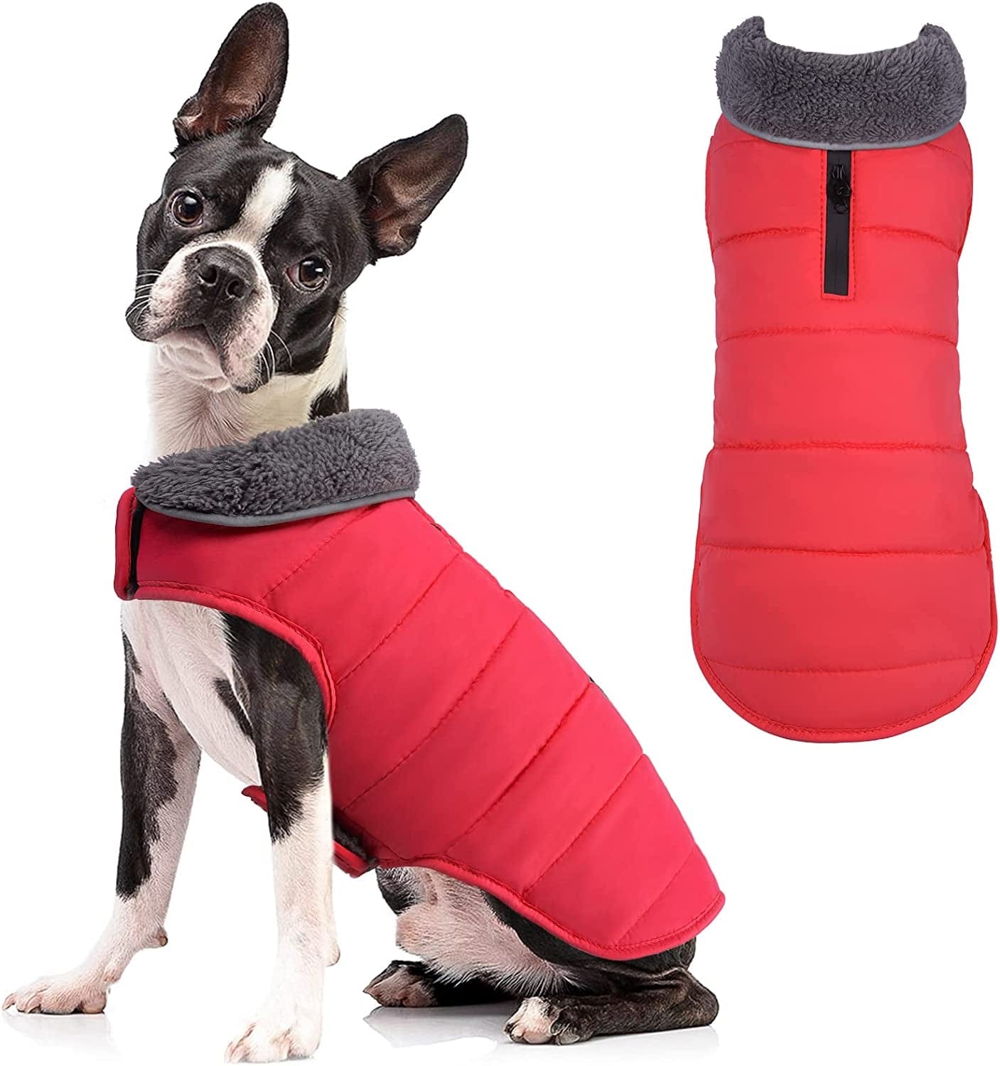 TEOZZO Dog Winter Coats - Waterproof Dog Snow Jackets Windproof Fleece Lined Dog Apparel Vest with Leash Hole Dog Cold Weather Coats for Large Dogs Red Animals & Pet Supplies > Pet Supplies > Dog Supplies > Dog Apparel TEOZZO Red Medium(Chest Girth: 16.1-20.1'') 