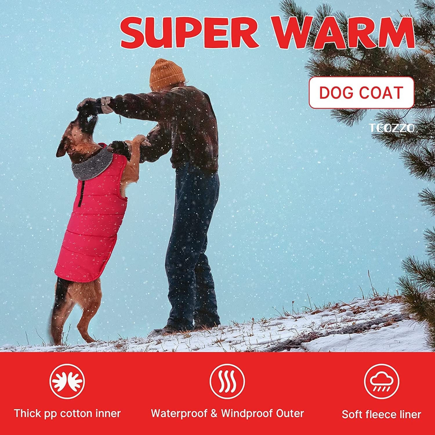 TEOZZO Dog Winter Coats - Waterproof Dog Snow Jackets Windproof Fleece Lined Dog Apparel Vest with Leash Hole Dog Cold Weather Coats for Large Dogs Red Animals & Pet Supplies > Pet Supplies > Dog Supplies > Dog Apparel TEOZZO   