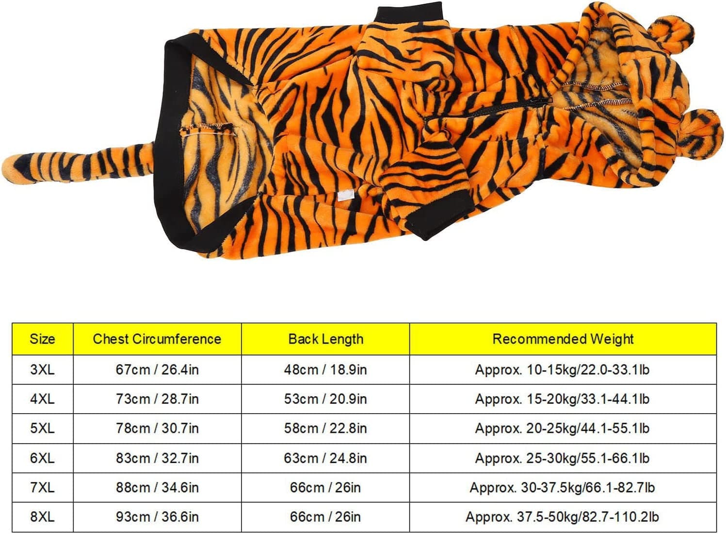 Tiger Stripes Pet Clothes,Fashion Pet Dog Cat Hoodies Pet Clothes Puppy Winter Sweatshirt Warm Sweater Coat Jacket for Puppy Small Medium Large Dogs (6XL) (Size : 6X-Large) Animals & Pet Supplies > Pet Supplies > Dog Supplies > Dog Apparel OVAST   