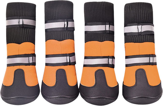 TOOPONE Pet Dog Shoes High Top Waterproof Anti-Slip Wear-Resistant Sturdy, Non-Slip Sole Winter Dog Big Cotton Boots （Orange） (XL) Animals & Pet Supplies > Pet Supplies > Dog Supplies > Dog Apparel TOOPONE Orange L 