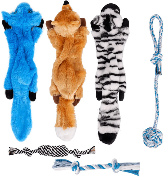 Toozey Squeaky Dog Toys No Stuffing, 6 Pack Dog Toys Small Dogs, Durable Plush Puppy Toys, 100% Natural Cotton Ropes Puppy Teething Chew Toys, Non-Toxic and Safe, Suit for Small and Medium Dogs Animals & Pet Supplies > Pet Supplies > Dog Supplies > Dog Toys Toozey   