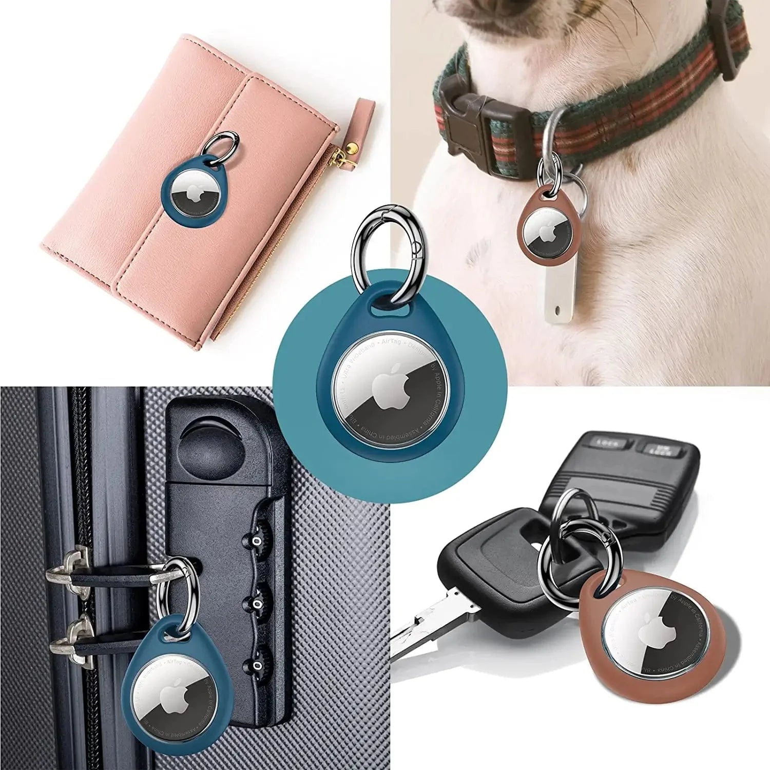 Airtag Keychain For Apple Airtag Holder,secure Air Tag Lock Holder For Dog  Collar,airtag Case With Key Ring 2 Pack Black/blue 