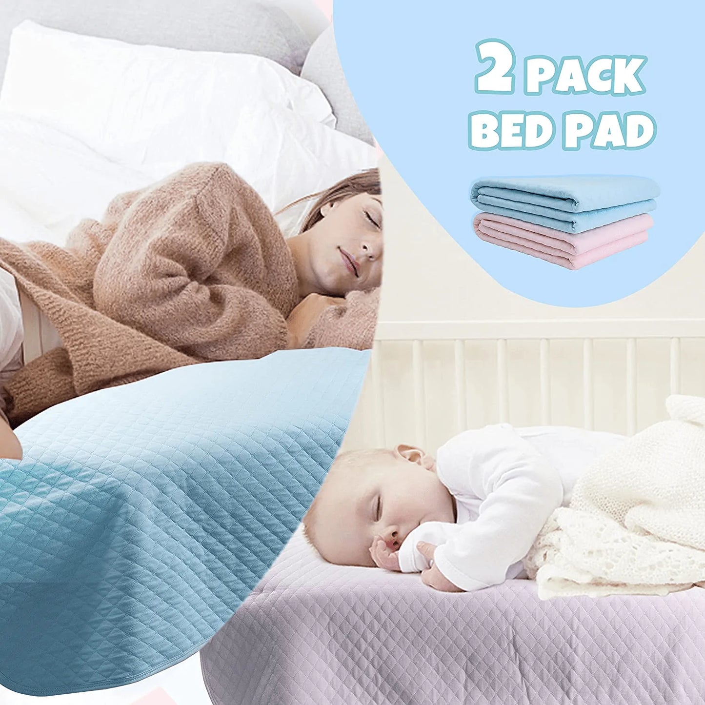 [Upgrade] CLOVERCAT 2 Pack Large Size 35X27” Bed Pads Washable Waterproof Mattress Protector, Reusable Pee Pads for Bed Wetting Toddlers, Adults, Elderly, Women or Kids, Children Waterproof Mattress Animals & Pet Supplies > Pet Supplies > Dog Supplies > Dog Diaper Pads & Liners CLOVERCAT   