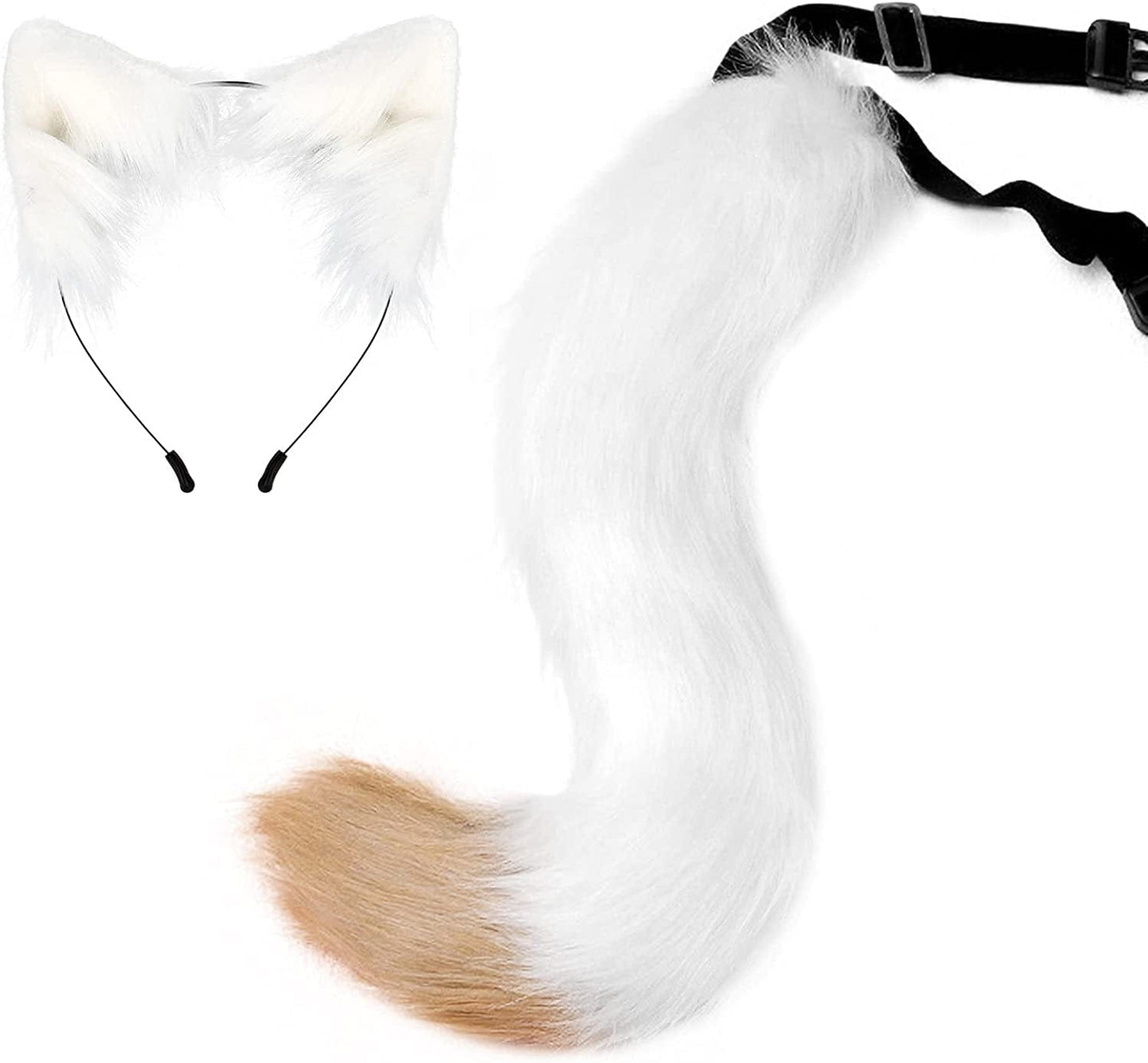 Upwalker Faux Fur Dog Ears Headband Furry Cosplay Fox Tail Halloween Costumes for Adult Animals & Pet Supplies > Pet Supplies > Dog Supplies > Dog Apparel UPWalker White/Brown Medium 